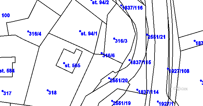 Parcela st. 316/6 v KÚ Moravský Lačnov, Katastrální mapa