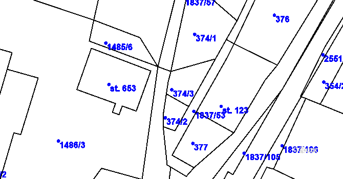 Parcela st. 374/3 v KÚ Moravský Lačnov, Katastrální mapa