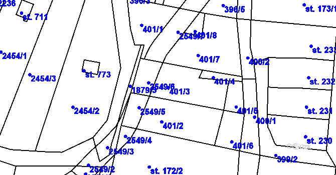 Parcela st. 401/3 v KÚ Moravský Lačnov, Katastrální mapa