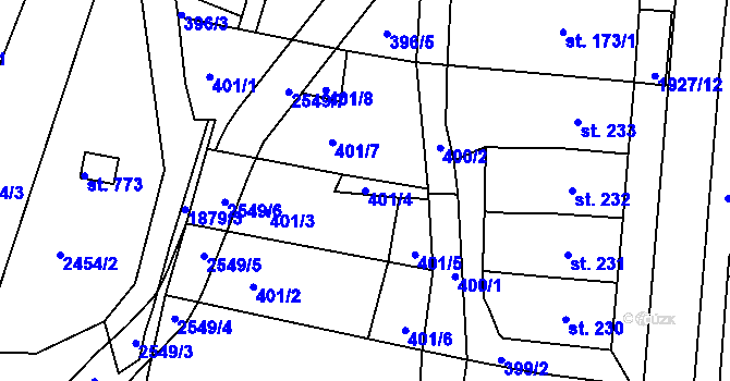 Parcela st. 401/4 v KÚ Moravský Lačnov, Katastrální mapa