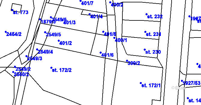 Parcela st. 401/6 v KÚ Moravský Lačnov, Katastrální mapa