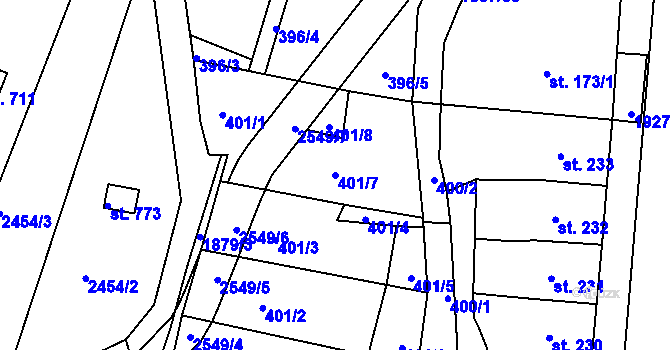 Parcela st. 401/7 v KÚ Moravský Lačnov, Katastrální mapa