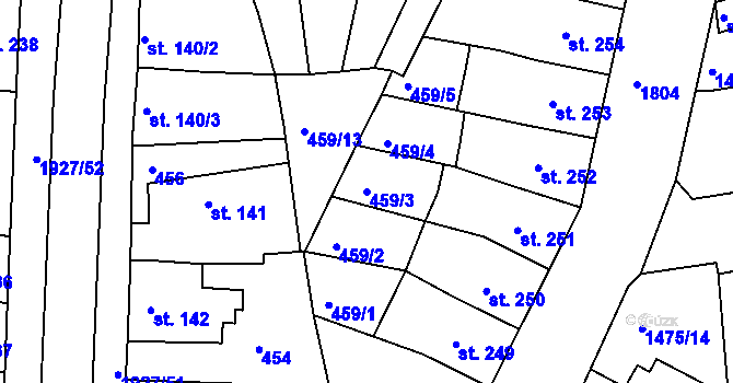 Parcela st. 459/3 v KÚ Moravský Lačnov, Katastrální mapa