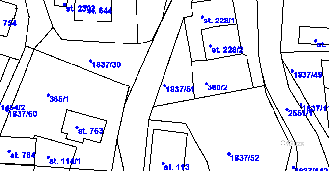 Parcela st. 1837/51 v KÚ Moravský Lačnov, Katastrální mapa