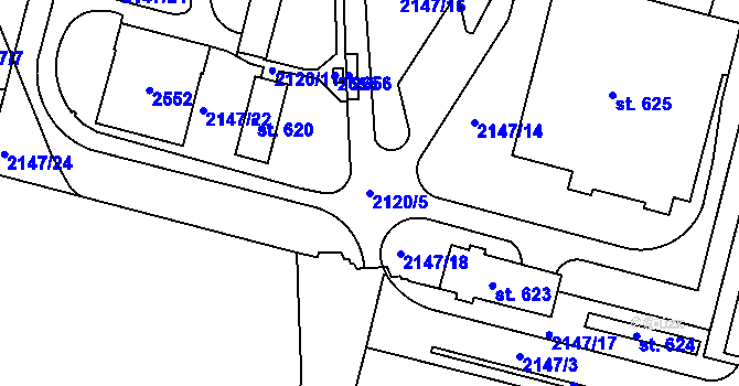 Parcela st. 2120/5 v KÚ Moravský Lačnov, Katastrální mapa