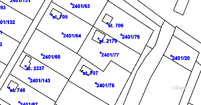 Parcela st. 2401/77 v KÚ Moravský Lačnov, Katastrální mapa