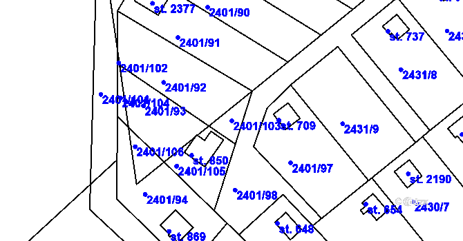 Parcela st. 2401/103 v KÚ Moravský Lačnov, Katastrální mapa