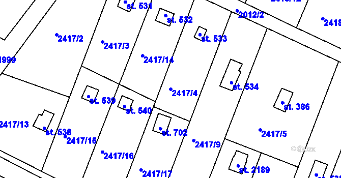 Parcela st. 2417/4 v KÚ Moravský Lačnov, Katastrální mapa