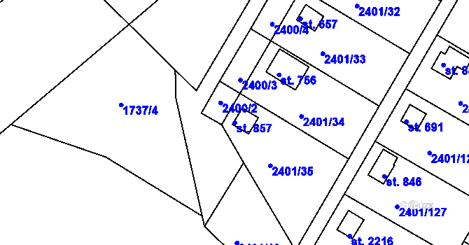 Parcela st. 857 v KÚ Moravský Lačnov, Katastrální mapa