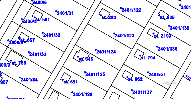 Parcela st. 2401/124 v KÚ Moravský Lačnov, Katastrální mapa