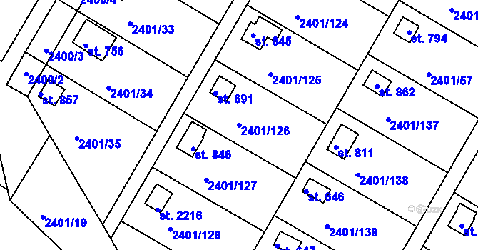 Parcela st. 2401/126 v KÚ Moravský Lačnov, Katastrální mapa