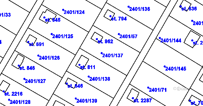 Parcela st. 2401/137 v KÚ Moravský Lačnov, Katastrální mapa