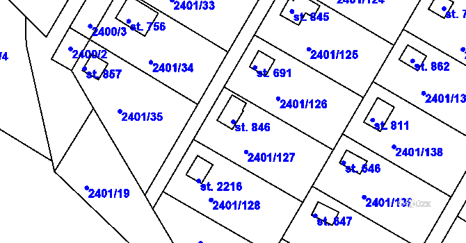 Parcela st. 846 v KÚ Moravský Lačnov, Katastrální mapa