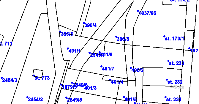Parcela st. 401/8 v KÚ Moravský Lačnov, Katastrální mapa