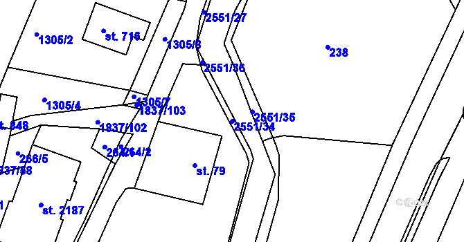 Parcela st. 2551/34 v KÚ Moravský Lačnov, Katastrální mapa
