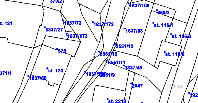 Parcela st. 2551/10 v KÚ Moravský Lačnov, Katastrální mapa