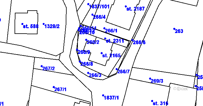 Parcela st. 2165 v KÚ Moravský Lačnov, Katastrální mapa