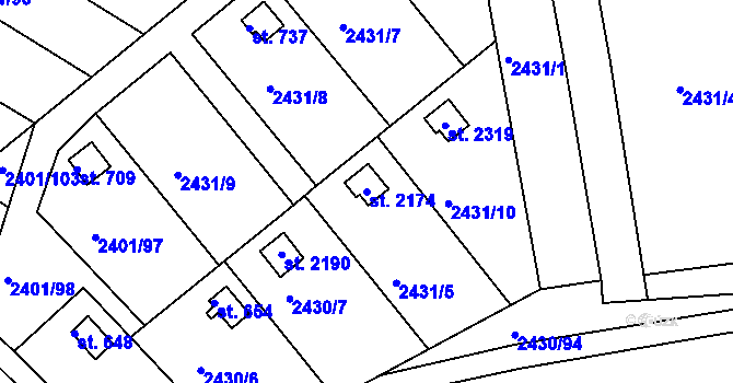 Parcela st. 2174 v KÚ Moravský Lačnov, Katastrální mapa