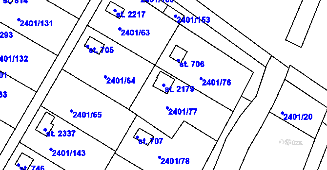 Parcela st. 2179 v KÚ Moravský Lačnov, Katastrální mapa