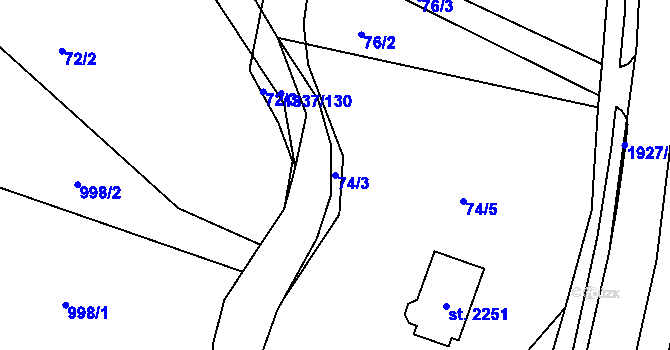 Parcela st. 74/3 v KÚ Moravský Lačnov, Katastrální mapa