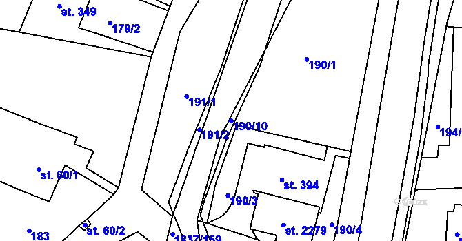 Parcela st. 190/10 v KÚ Moravský Lačnov, Katastrální mapa
