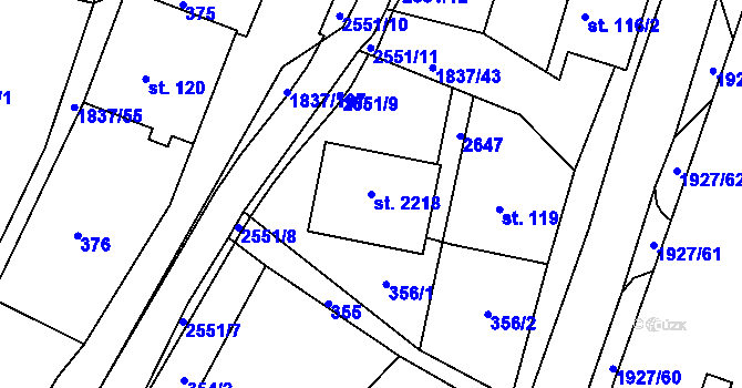 Parcela st. 2218 v KÚ Moravský Lačnov, Katastrální mapa