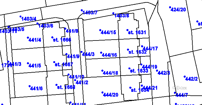Parcela st. 444/16 v KÚ Čtyřicet Lánů, Katastrální mapa