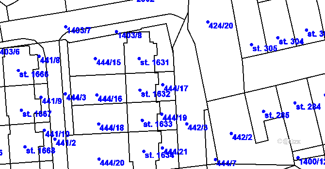 Parcela st. 444/17 v KÚ Čtyřicet Lánů, Katastrální mapa