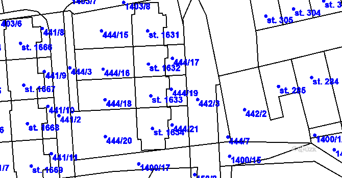 Parcela st. 444/19 v KÚ Čtyřicet Lánů, Katastrální mapa
