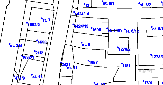 Parcela st. 9 v KÚ Čtyřicet Lánů, Katastrální mapa