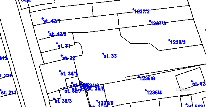 Parcela st. 33 v KÚ Čtyřicet Lánů, Katastrální mapa