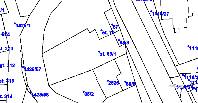 Parcela st. 69/1 v KÚ Čtyřicet Lánů, Katastrální mapa