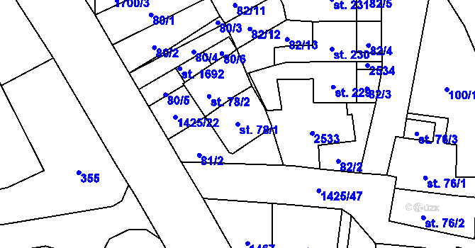 Parcela st. 78/1 v KÚ Čtyřicet Lánů, Katastrální mapa