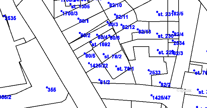 Parcela st. 78/2 v KÚ Čtyřicet Lánů, Katastrální mapa