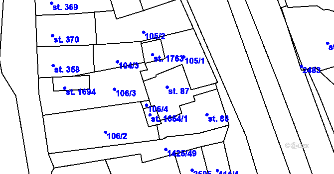 Parcela st. 87 v KÚ Čtyřicet Lánů, Katastrální mapa