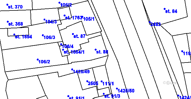 Parcela st. 88 v KÚ Čtyřicet Lánů, Katastrální mapa