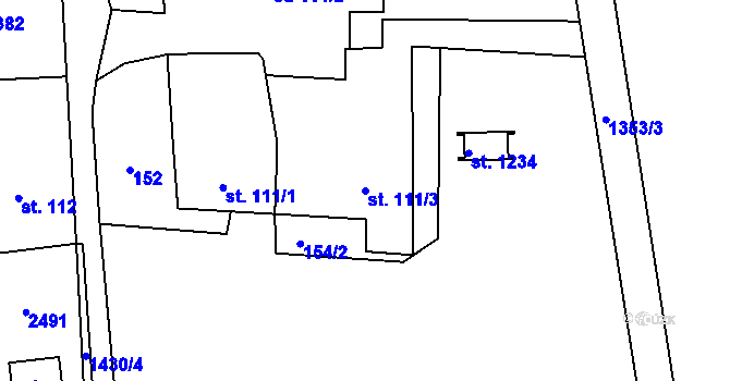 Parcela st. 111/3 v KÚ Čtyřicet Lánů, Katastrální mapa