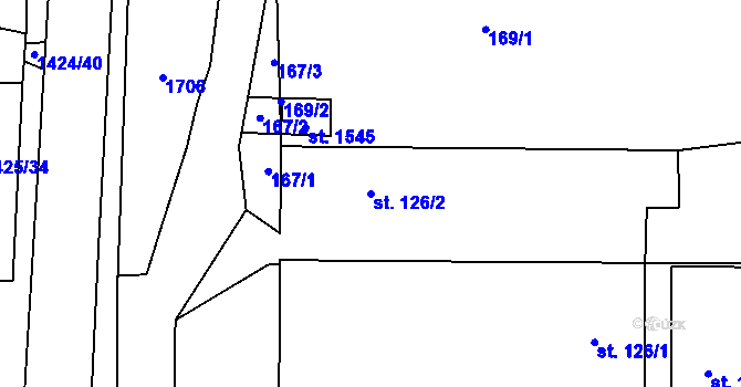 Parcela st. 126/2 v KÚ Čtyřicet Lánů, Katastrální mapa