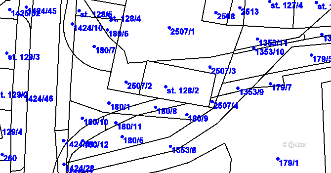 Parcela st. 128/2 v KÚ Čtyřicet Lánů, Katastrální mapa