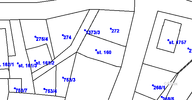 Parcela st. 160 v KÚ Čtyřicet Lánů, Katastrální mapa