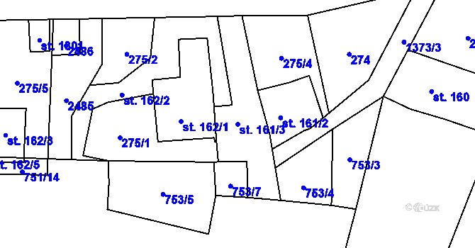 Parcela st. 161/3 v KÚ Čtyřicet Lánů, Katastrální mapa