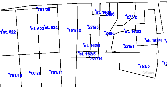 Parcela st. 162/3 v KÚ Čtyřicet Lánů, Katastrální mapa
