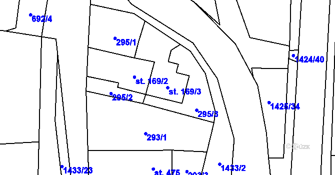 Parcela st. 169/3 v KÚ Čtyřicet Lánů, Katastrální mapa