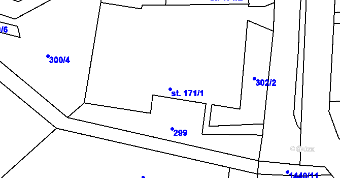 Parcela st. 171/1 v KÚ Čtyřicet Lánů, Katastrální mapa