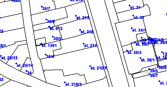 Parcela st. 211 v KÚ Čtyřicet Lánů, Katastrální mapa