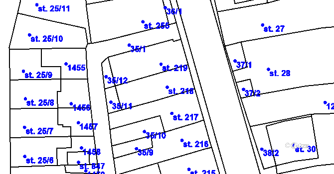 Parcela st. 218 v KÚ Čtyřicet Lánů, Katastrální mapa