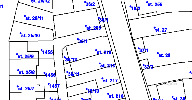 Parcela st. 219 v KÚ Čtyřicet Lánů, Katastrální mapa