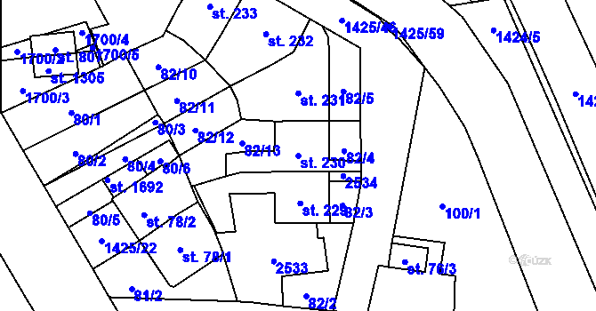 Parcela st. 230 v KÚ Čtyřicet Lánů, Katastrální mapa