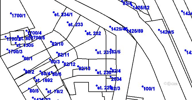 Parcela st. 231 v KÚ Čtyřicet Lánů, Katastrální mapa
