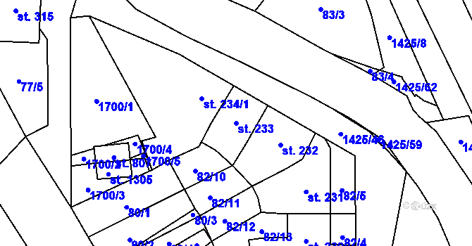Parcela st. 233 v KÚ Čtyřicet Lánů, Katastrální mapa